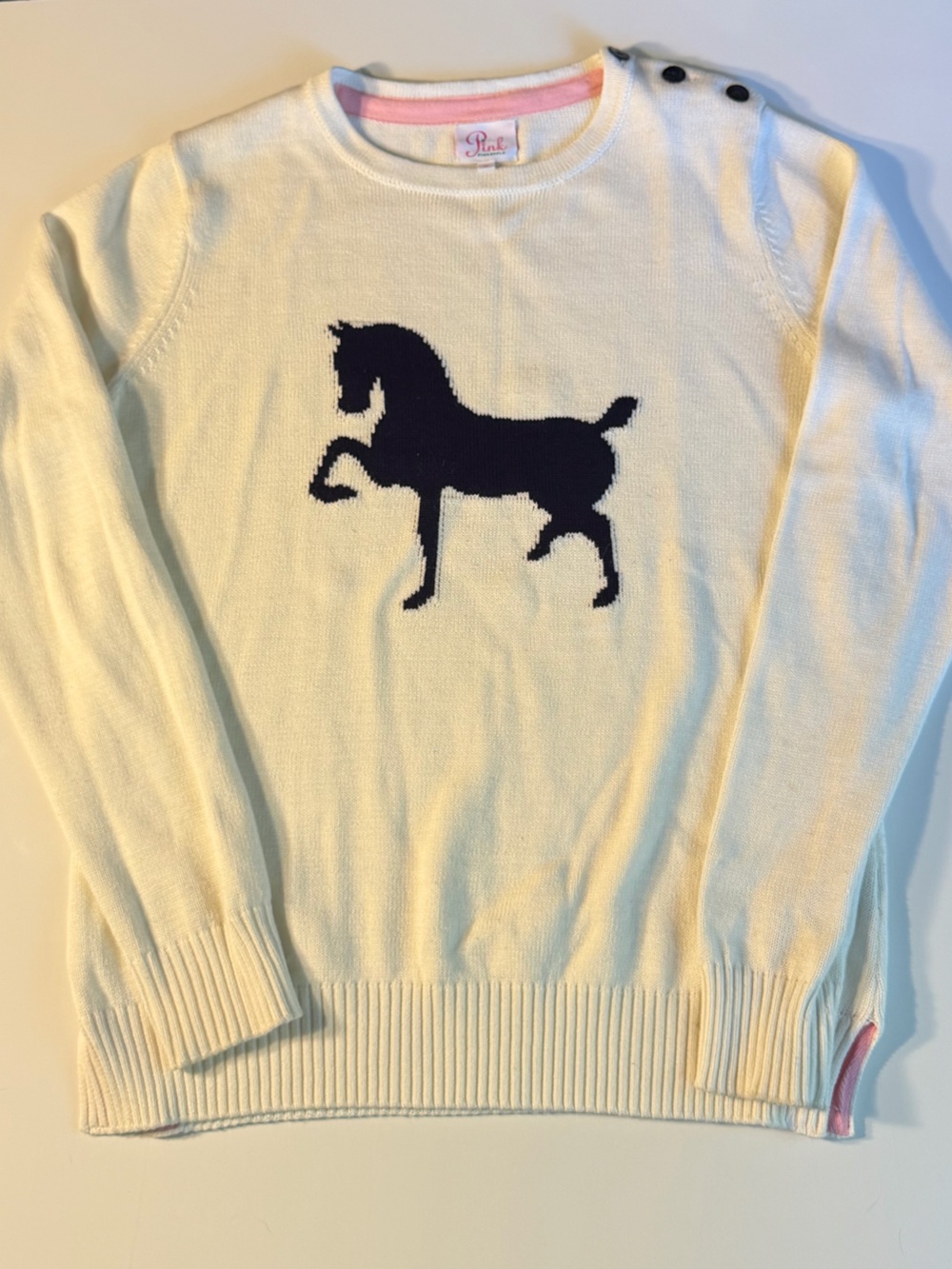 Pink Pineapple | Cashmere Cotton Coastal Prep Horse Crewneck Knit Cozy Sweater